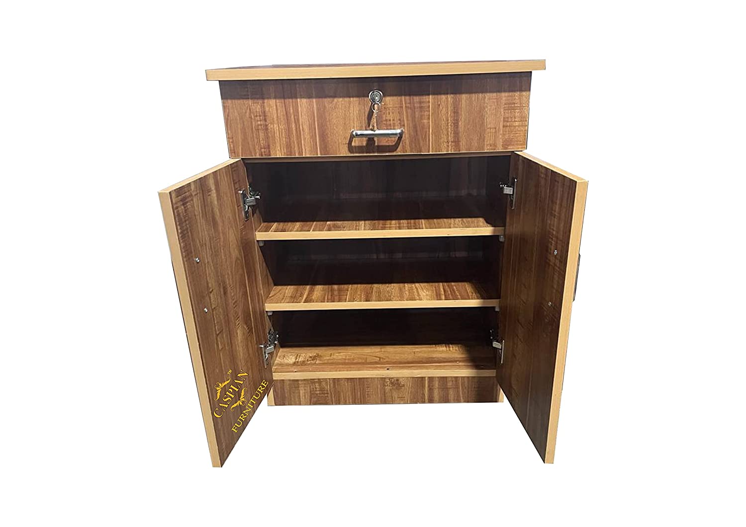Engineered Wood 4 Tier Shelf in Mogany Finish| Shoe Cabinet | Hall Way Furniture | Outdoor Cabinet with Lock | Size 30 x 24 inches