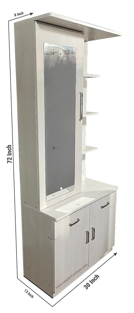 Super White Engineered Wood Dressing Table with Storage Space, 2 Drawers, Perfume Organizer