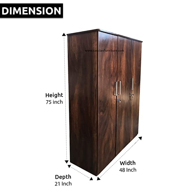 Wood Textured 3 Door Wardrobe with Locker, Drawers, Shelves and Hanging Space for Clothes | Wardrobe for Clothes