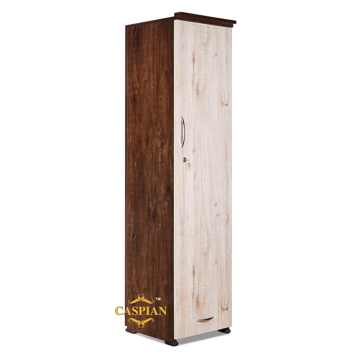 CASPIAN Engineered Wood 1 Door Wardrobe (Rainforest Dark & Light) | Pre-Assembled Furniture | Almirah/Cupboard for Bedroom Clothes Storage Organizer with 5 Shelves & 1 Drawer