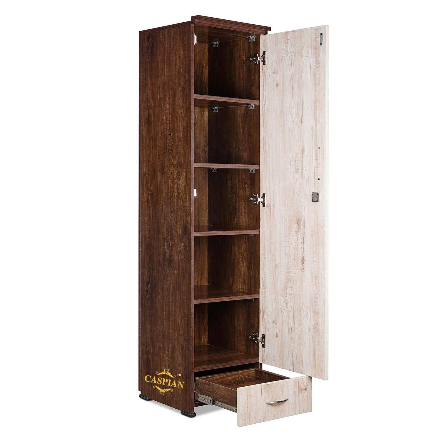 CASPIAN Engineered Wood 1 Door Wardrobe (Rainforest Dark & Light) | Pre-Assembled Furniture | Almirah/Cupboard for Bedroom Clothes Storage Organizer with 5 Shelves & 1 Drawer