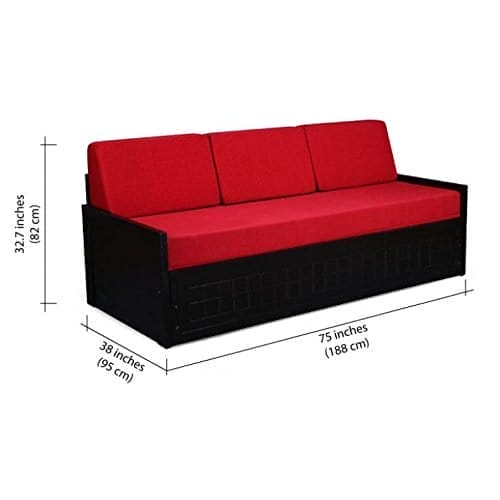 Square Textured Sofa Cum Bed (Red)