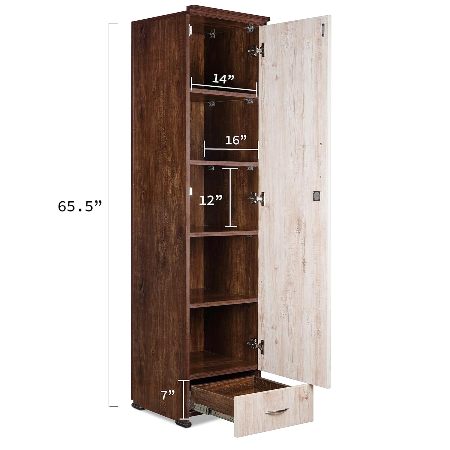 CASPIAN Engineered Wood 1 Door Wardrobe (Rainforest Dark & Light) | Pre-Assembled Furniture | Almirah/Cupboard for Bedroom Clothes Storage Organizer with 5 Shelves & 1 Drawer