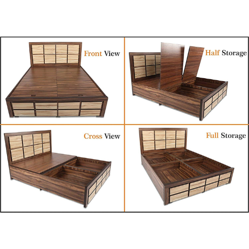 Engineered Wood Block Style Dual Colour King Size Bed with Storage