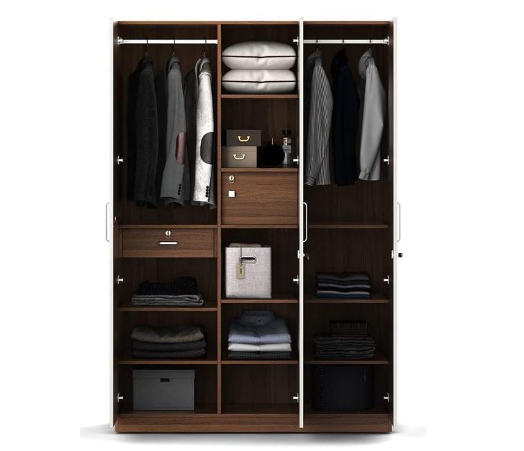 CASPIAN Engineered Wood 3 Door Wardrobe (White & Brown) | Furniture with Dressing Mirror & Key Locker | Cupboard/Almirah for Bedroom Clothes Storage Organizer with 11 Shelves & Drawer