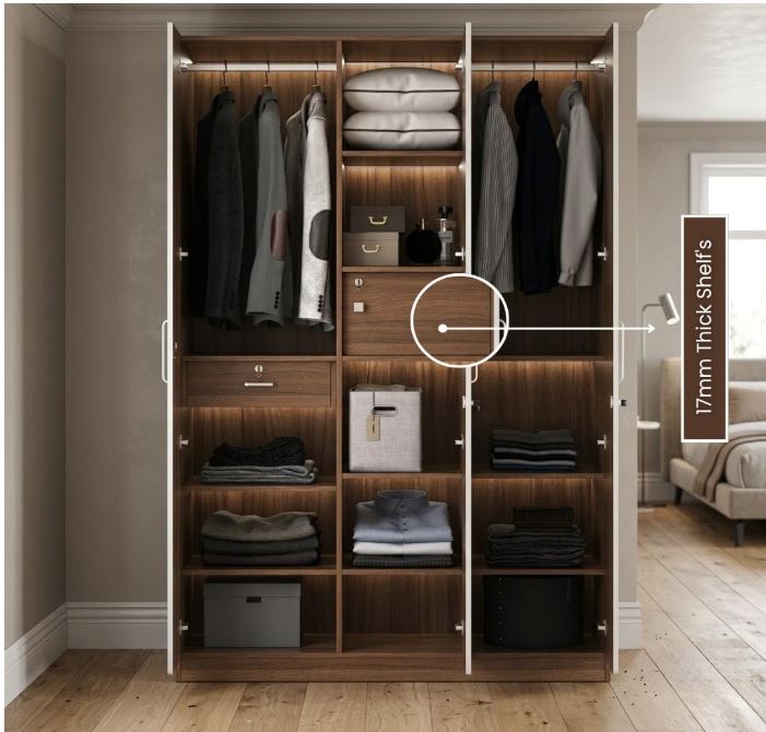CASPIAN Engineered Wood 3 Door Wardrobe (White & Brown) | Furniture with Dressing Mirror & Key Locker | Cupboard/Almirah for Bedroom Clothes Storage Organizer with 11 Shelves & Drawer