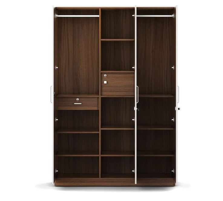 CASPIAN Engineered Wood 3 Door Wardrobe (White & Brown) | Furniture with Dressing Mirror & Key Locker | Cupboard/Almirah for Bedroom Clothes Storage Organizer with 11 Shelves & Drawer
