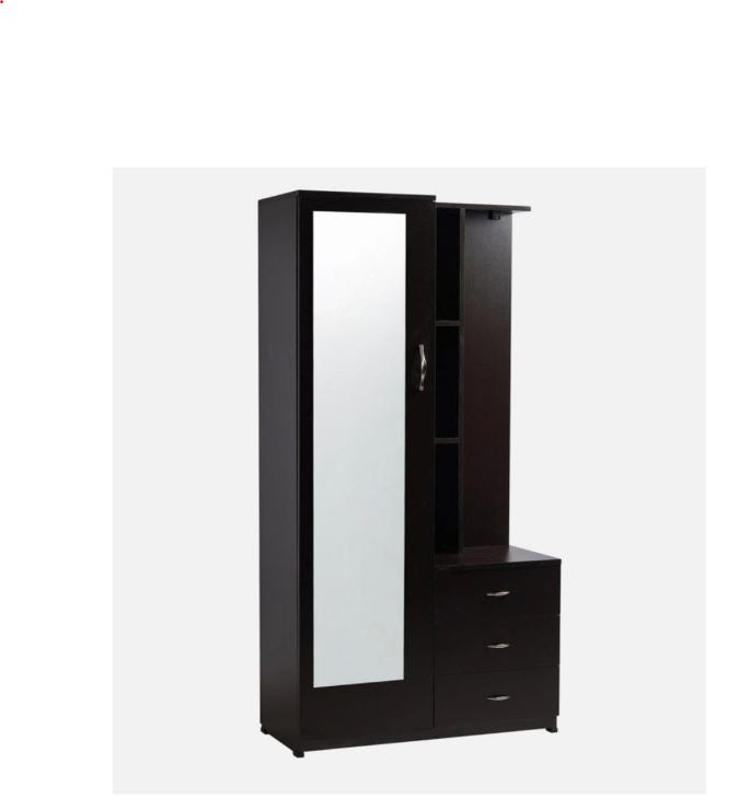 CASPIAN Engineered Wood 1 Door Vanity Dressing Table Cum Wardrobe (Rainforest Dark) | Pre Assembled Cupboard/Almirah Furniture with Mirror | Bedroom Clothes Storage Organizer with 5 Shelves