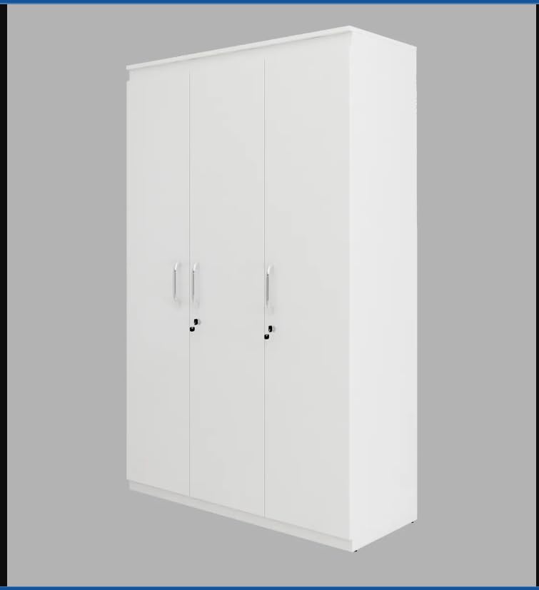 CASPIAN Engineered Wood 3 Door Wardrobe (Super White) | Furniture with Hanging Space | Cupboard/Almirah for Bedroom Clothes Storage Organizer with 7 Adjustable Shelves & Key Lock Drawer