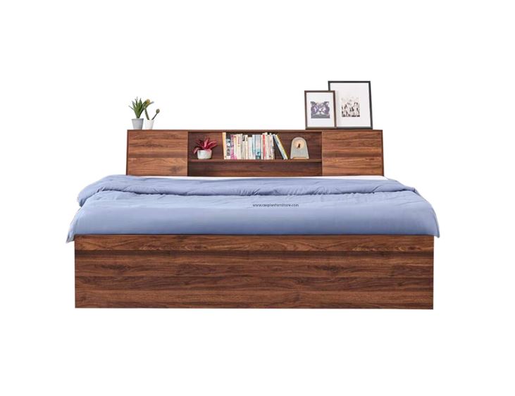 CASPIAN King Size Double Bed 78 X 60 Inches (Asian Brown) | Modern & Classic Style Engineered Wood Bed | with 4 Shelves & 4 Detachable Storage Boxes | Wooden Furniture for Home, Bedroom & Living Room