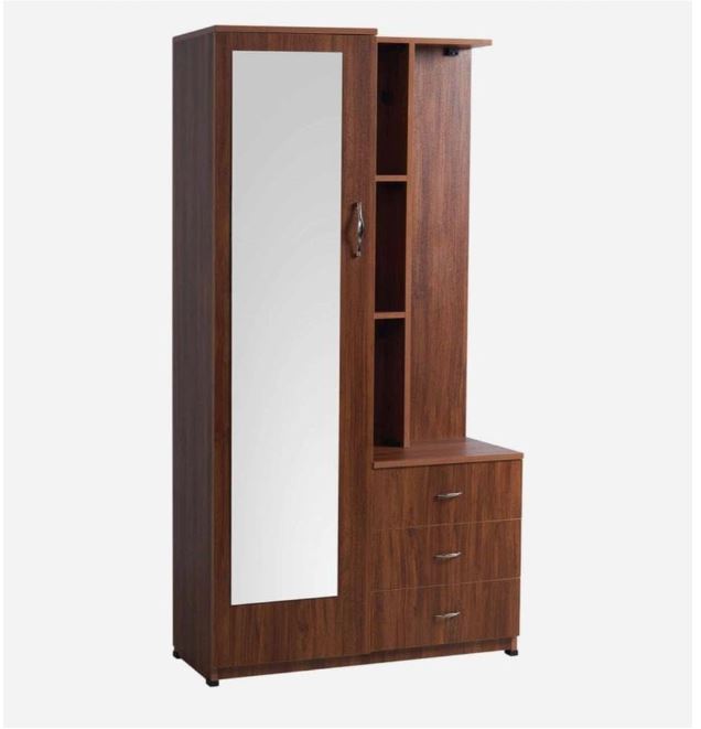 CASPIAN Engineered Wood 1 Door Wardrobe (Rainforest Brown) | Pre Assembled Furniture with Mirror & Vanity Dressing Table | Cupboard/Almirah for Bedroom Clothes Storage Organizer with 5 Shelves