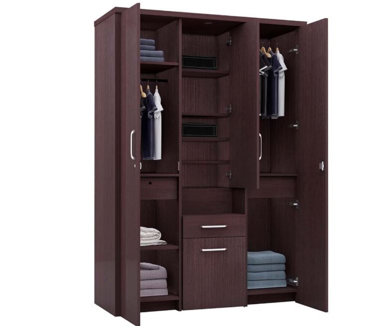 CASPIAN Engineered Wood 3 Door Wardrobe (Rainforest Brown) | Furniture with Dressing Mirror | Cupboard/Almirah for Bedroom Clothes Storage Organizer | with Cabinet, 3 Drawers & 9 Shelves