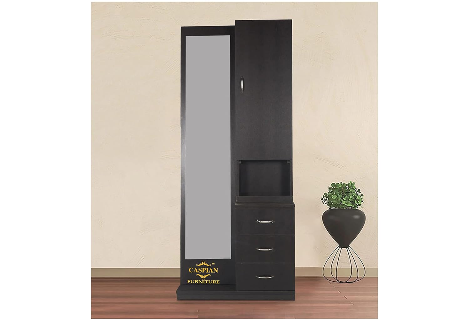CASPIAN Engineered Wood Dressing Table (Rainforest Dark) | Full-Length Mirror, Drawers & Storage Shelf | Makeup Vanity Cabinet for Bedroom & Kids Room | Modern & Durable Furniture Unit