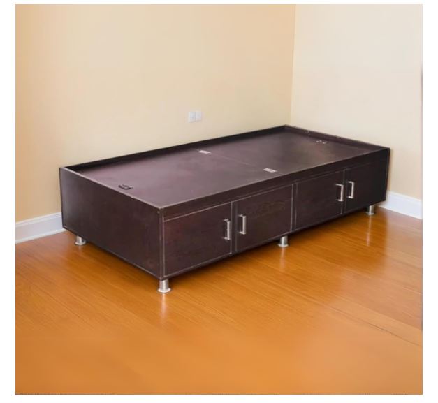 CASPIAN Engineered Wood Single Bed Coffee Brown 74 x 38 Inch | Portable & Compact Size|Multipurpose Divan Walnut Finish Bed|Side & Upper Storage Box | Durable Furniture for Home, Living Room & Bedroom