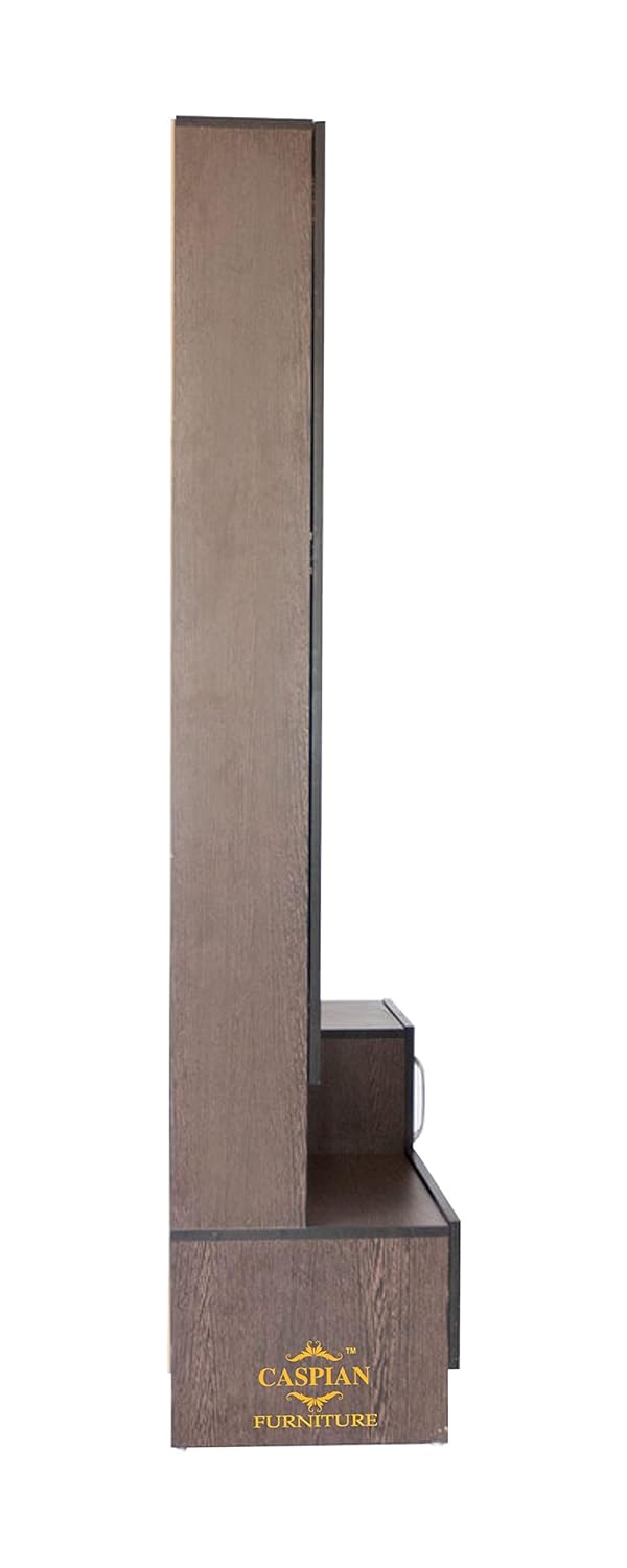 CASPIAN Engineered Wood Single Door Wooden Vanity Dressing Table (Brown) | Pre-Assembled Furniture with Mirror | Makeup & Accessories Storage Organizer with 4 Shelves, 1 Cabinet & 1 Drawer