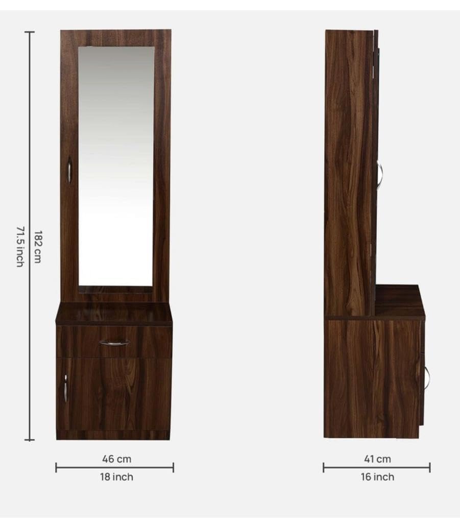 CASPIAN Engineered Wood Single Door Wooden Vanity Dressing Table (Dark Brown) | Pre-Assembled Furniture with Mirror | Makeup & Accessories Storage Organizer with 5 Shelves, 1 Cabinet & 1 Drawer