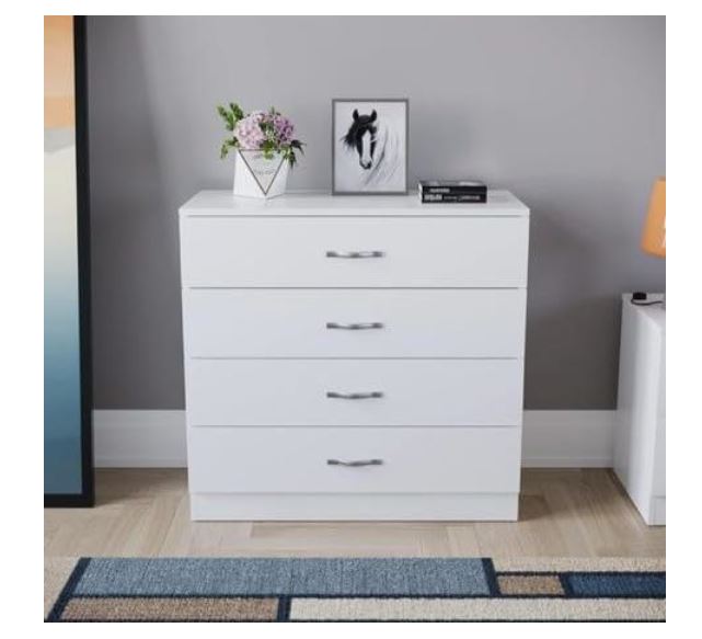 CASPIAN Wooden Chest of Drawers (White) | Multipurpose Engineered Wood Storage Organizer Furniture with 4 Drawers | Filing Cabinet for Home, Bedroom, Living Room & Office