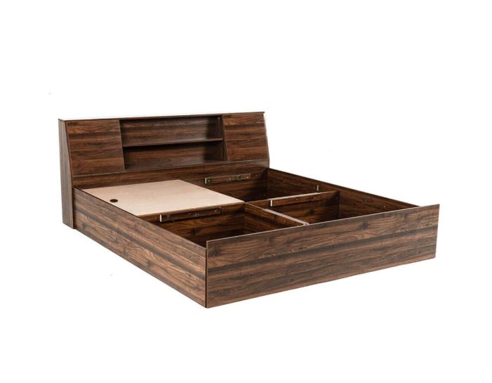 CASPIAN King Size Double Bed 78 X 60 Inches (Asian Brown) | Modern & Classic Style Engineered Wood Bed | with 4 Shelves & 4 Detachable Storage Boxes | Wooden Furniture for Home, Bedroom & Living Room