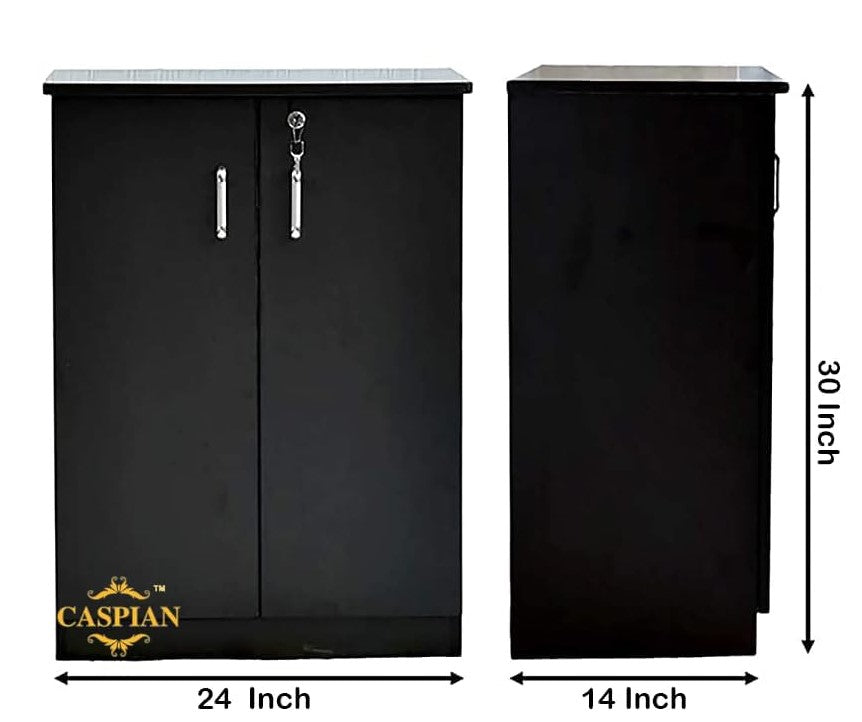 CASPIAN 2 Door Shoe Rack Cum Cabinet (Rainforest Dark) | Engineered Wood Pre Assembled Furniture | Storage Organizer for Indoor/Outdoor Use | 4 Shelves & Door Lock | Wooden Shoe Racks for Home