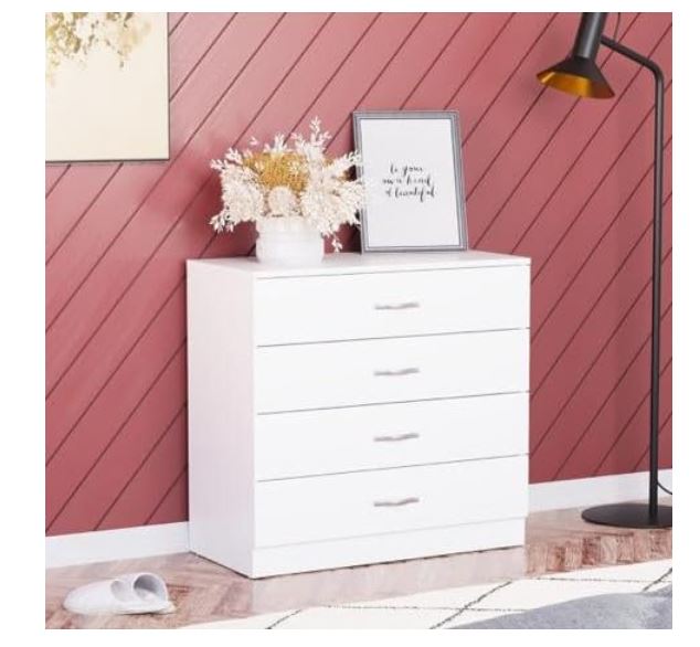 CASPIAN Wooden Chest of Drawers (White) | Multipurpose Engineered Wood Storage Organizer Furniture with 4 Drawers | Filing Cabinet for Home, Bedroom, Living Room & Office