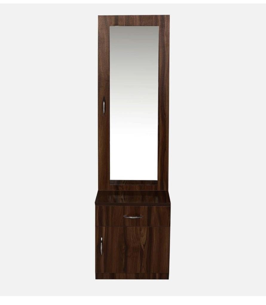 CASPIAN Engineered Wood Single Door Wooden Vanity Dressing Table (Dark Brown) | Pre-Assembled Furniture with Mirror | Makeup & Accessories Storage Organizer with 5 Shelves, 1 Cabinet & 1 Drawer