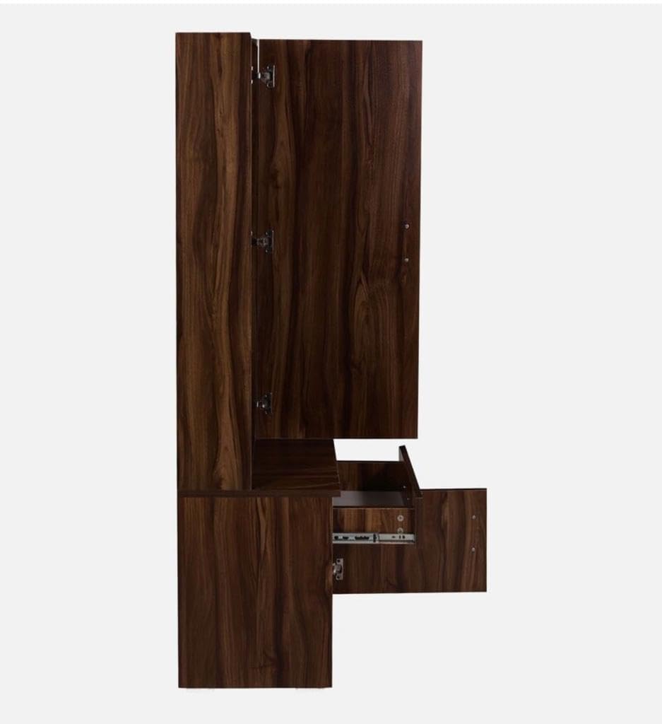 CASPIAN Engineered Wood Single Door Wooden Vanity Dressing Table (Dark Brown) | Pre-Assembled Furniture with Mirror | Makeup & Accessories Storage Organizer with 5 Shelves, 1 Cabinet & 1 Drawer