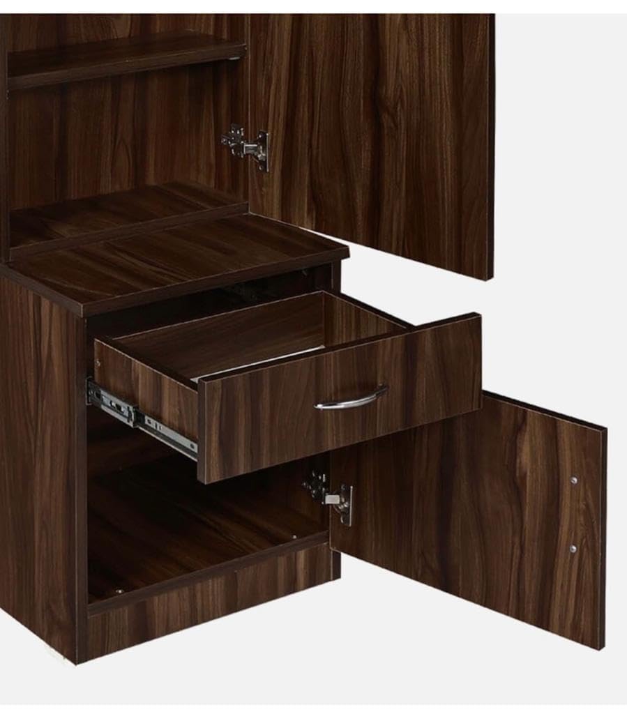 CASPIAN Engineered Wood Single Door Wooden Vanity Dressing Table (Dark Brown) | Pre-Assembled Furniture with Mirror | Makeup & Accessories Storage Organizer with 5 Shelves, 1 Cabinet & 1 Drawer