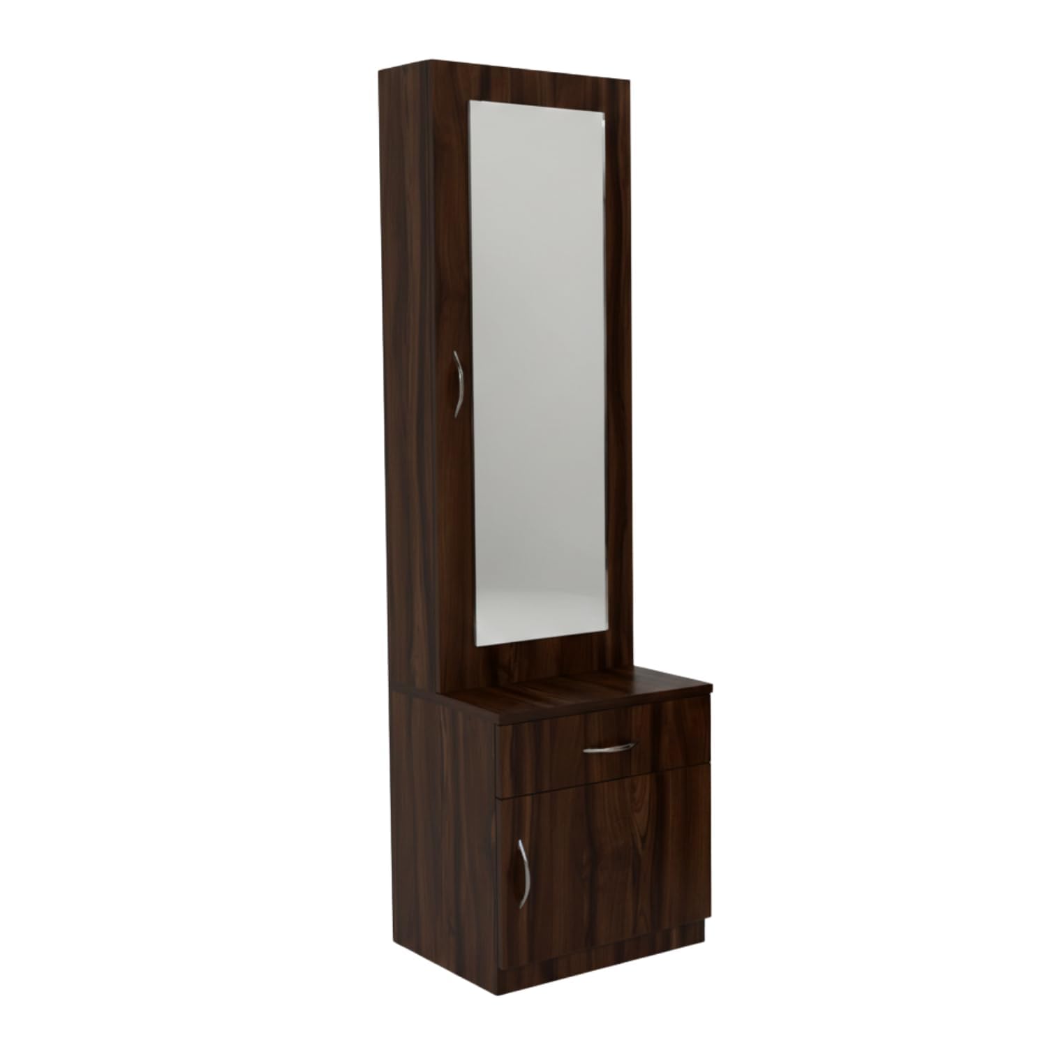 CASPIAN Engineered Wood Single Door Wooden Vanity Dressing Table (Dark Brown) | Pre-Assembled Furniture with Mirror | Makeup & Accessories Storage Organizer with 5 Shelves, 1 Cabinet & 1 Drawer
