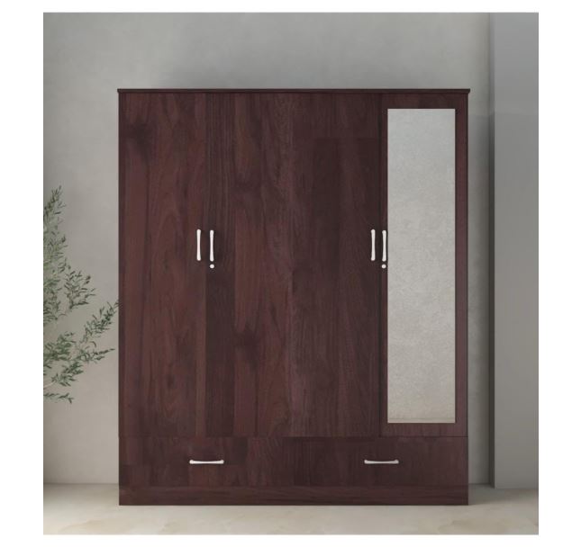 CASPIAN Engineered Wood 4 Door Wardrobe (Rainforest Dark) | Furniture with Dressing Mirror | Cupboard/Almirah for Bedroom Clothes Storage Organizer | with Locker, 3 Drawers & 6 Shelves