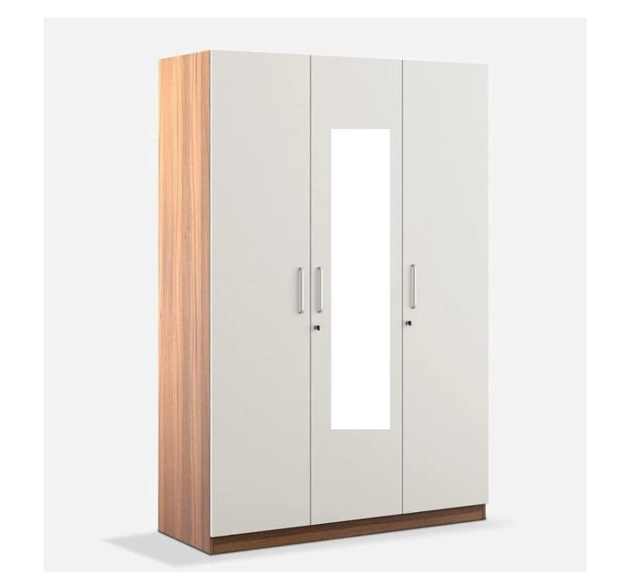 CASPIAN Engineered Wood Triple Door Wooden Wardrobe (White & Brown) | Furniture with Dressing Mirror & Key Locker | Cupboard/Almirah for Bedroom Clothes Storage Organizer with 11 Shelves & Drawer