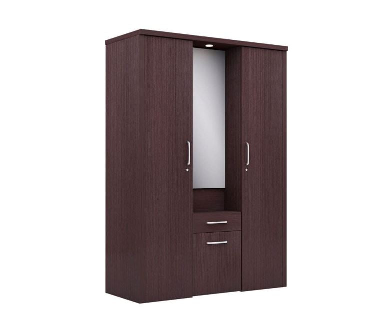 CASPIAN Engineered Wood 3 Door Wardrobe (Rainforest Brown) | Furniture with Dressing Mirror | Cupboard/Almirah for Bedroom Clothes Storage Organizer | with Cabinet, 3 Drawers & 9 Shelves