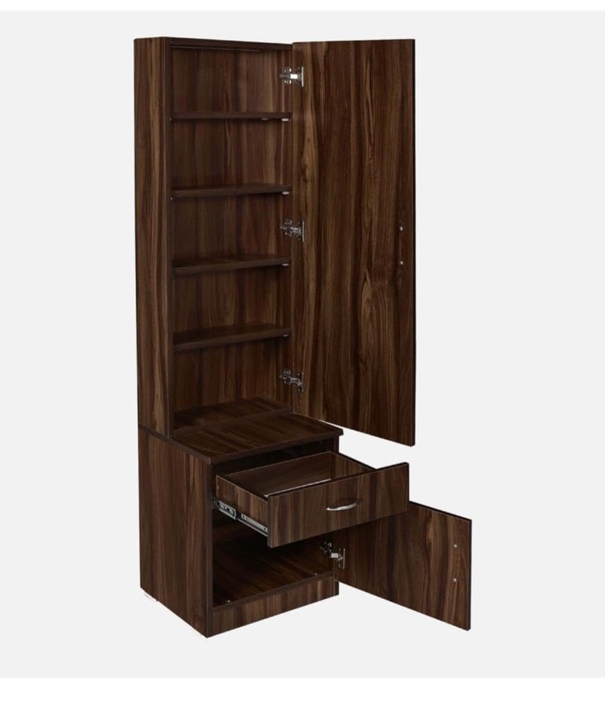CASPIAN Engineered Wood Single Door Wooden Vanity Dressing Table (Dark Brown) | Pre-Assembled Furniture with Mirror | Makeup & Accessories Storage Organizer with 5 Shelves, 1 Cabinet & 1 Drawer