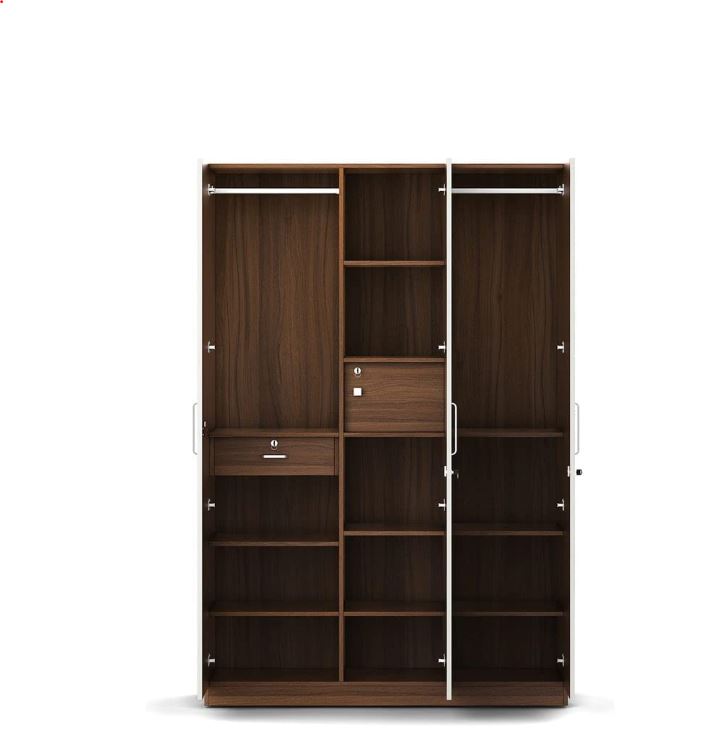 CASPIAN Engineered Wood Triple Door Wooden Wardrobe (White & Brown) | Furniture with Dressing Mirror & Key Locker | Cupboard/Almirah for Bedroom Clothes Storage Organizer with 11 Shelves & Drawer