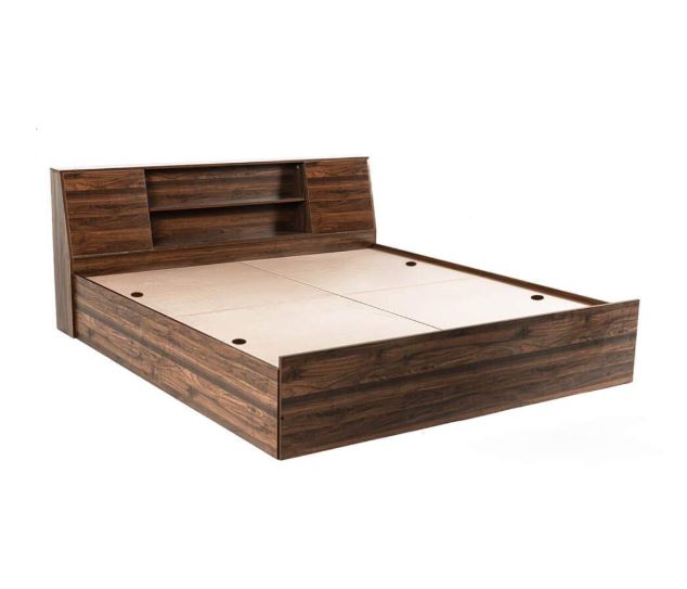 CASPIAN King Size Double Bed 78 X 60 Inches (Asian Brown) | Modern & Classic Style Engineered Wood Bed | with 4 Shelves & 4 Detachable Storage Boxes | Wooden Furniture for Home, Bedroom & Living Room