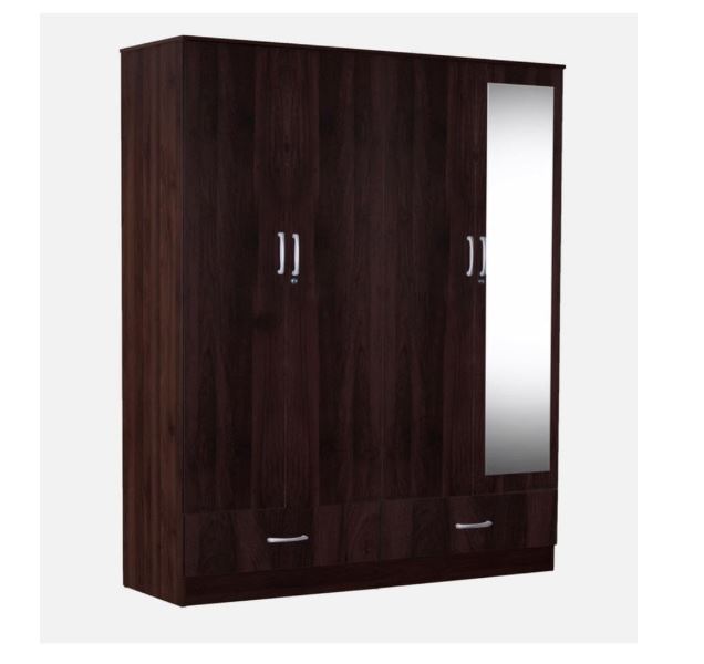 CASPIAN Engineered Wood 4 Door Wardrobe (Rainforest Dark) | Furniture with Dressing Mirror | Cupboard/Almirah for Bedroom Clothes Storage Organizer | with Locker, 3 Drawers & 6 Shelves