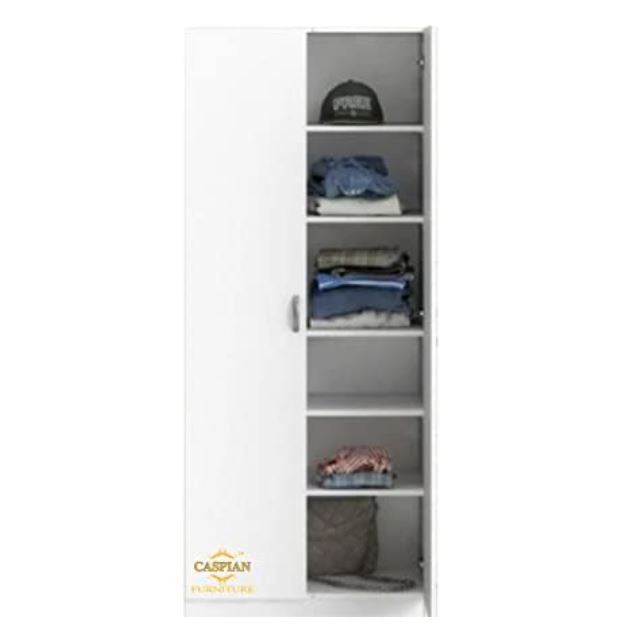 CASPIAN Engineered Wood 2 Door Wardrobe (White) | Pre-Assembled Furniture | Cupboard/Almirah for Bedroom, Office & Kid’s Room | Home Clothes Storage Organizer with 6 Removable Shelves