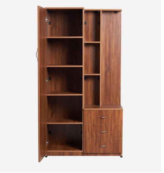 CASPIAN Engineered Wood 1 Door Wardrobe (Rainforest Brown) | Pre Assembled Furniture with Mirror & Vanity Dressing Table | Cupboard/Almirah for Bedroom Clothes Storage Organizer with 5 Shelves