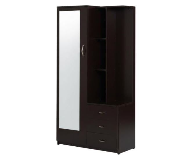 CASPIAN Engineered Wood 1 Door Vanity Dressing Table Cum Wardrobe (Rainforest Dark) | Pre Assembled Cupboard/Almirah Furniture with Mirror | Bedroom Clothes Storage Organizer with 5 Shelves