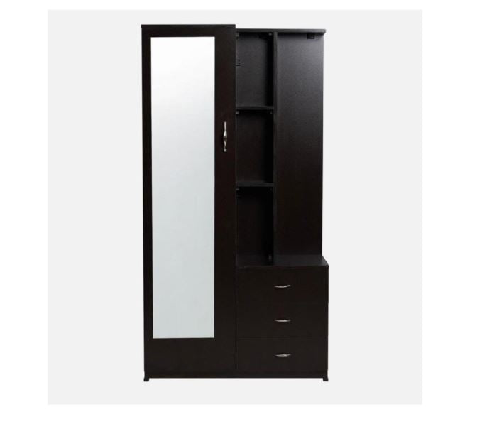 CASPIAN Engineered Wood 1 Door Vanity Dressing Table Cum Wardrobe (Rainforest Dark) | Pre Assembled Cupboard/Almirah Furniture with Mirror | Bedroom Clothes Storage Organizer with 5 Shelves