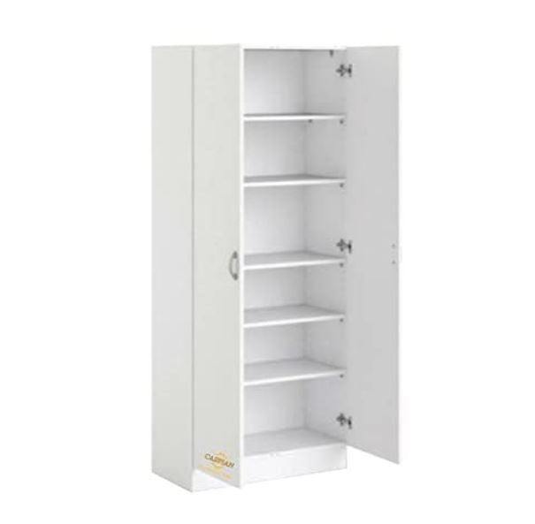 CASPIAN Engineered Wood 2 Door Wardrobe (White) | Pre-Assembled Furniture | Cupboard/Almirah for Bedroom, Office & Kid’s Room | Home Clothes Storage Organizer with 6 Removable Shelves