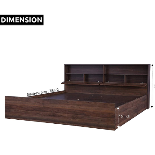 Engineered Wood Contemporary Style King Size Bed with Shelves