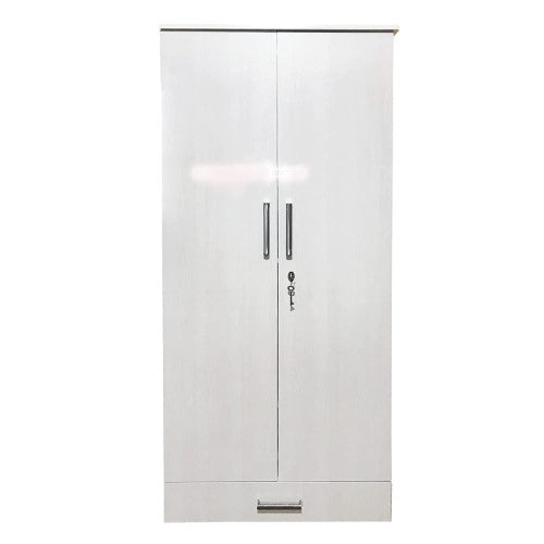 White 2 Door Wardrobe with Locker, 3 Drawers, 4 Shelves |2 Door Wardrobe for Bedroom | Wardrobe for Clothes |