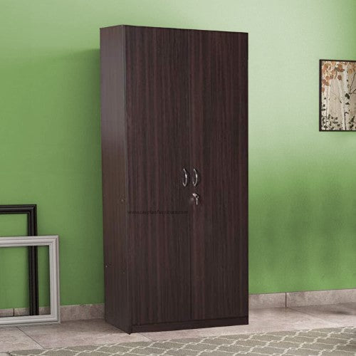 Walnut 2 Door Wardrobe with 2 Shelves and Hanging Space for Clothes |2 Door Wardrobe for Bedroom | Wardrobe for Clothes