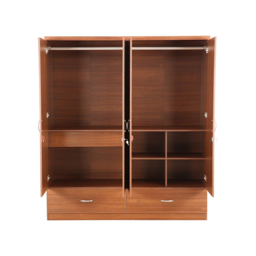 4 Door Wardrobe for Bedroom with Mirror, Drawers, Shelves and Hanging Space | 4 Door Wardrobe for Clothes Wooden Furniture