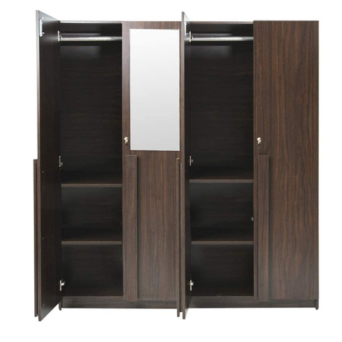 4 Door Wardrobe for Bedroom with Mirror, Shelves and Hanging Space | 4 Door Wardrobe for Clothes Wooden Furniture