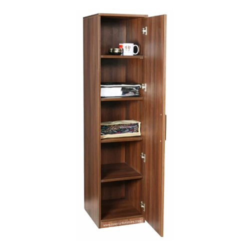Light Brown Engineered Wood Single Door Wardrobe/Cupboard with 4 Shelves and 5 compartments