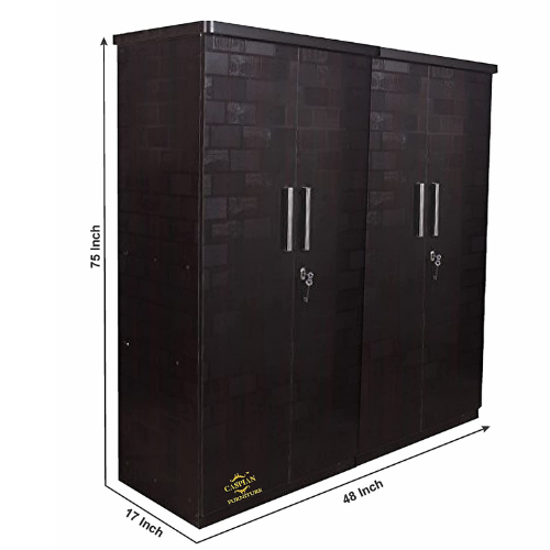 4 Door Wardrobe in Brick Texture for Bedroom | Engineered Wood Cupboard for Clothes and Accessories