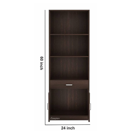 Engineered Wood Open Book Shelf with Drawer and Cupboard in Walnut Brown/Storage Unit