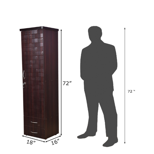 Engineered Wood Brick Textured Single Door Wardrobe (Black)
