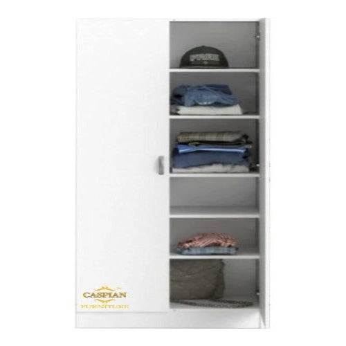 Super White Texture 2 Door Wardrobe/Cupboard with 6 Shelves | Wardrobe for Bedroom/Kitchen Organizer/Clothes Cabinet